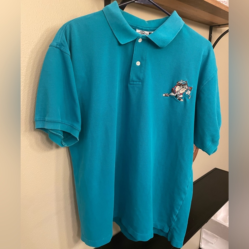 VTG Taz Tasmanian Devil Looney Tunes Golf Polo Shirt Men’s Size XL Teal 90’s